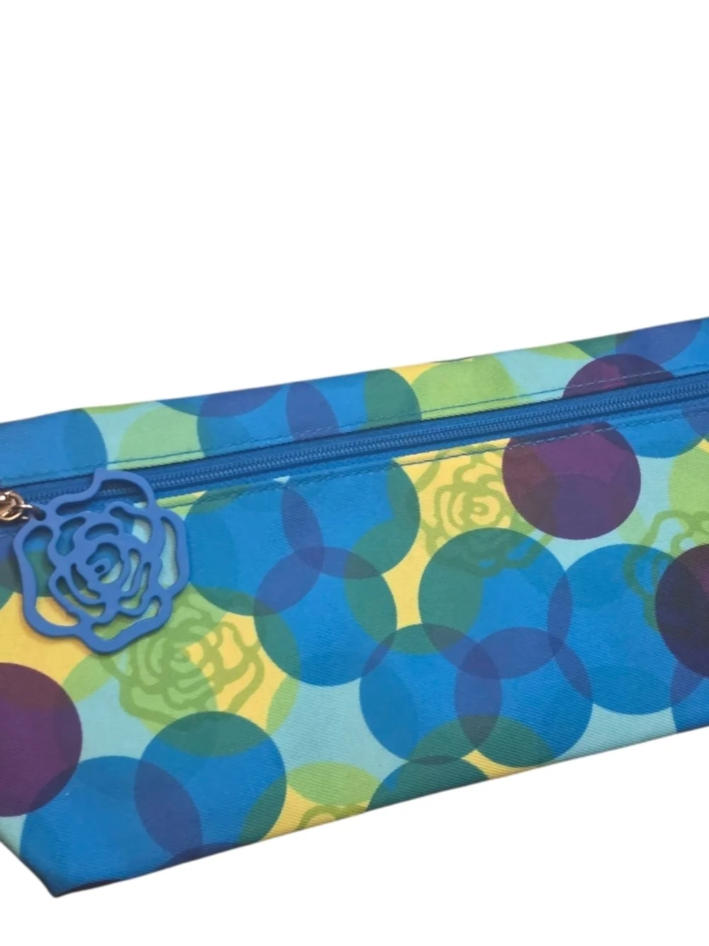 Lancome Multicolor Circle Print Blue Lined Cosmetic Pouch